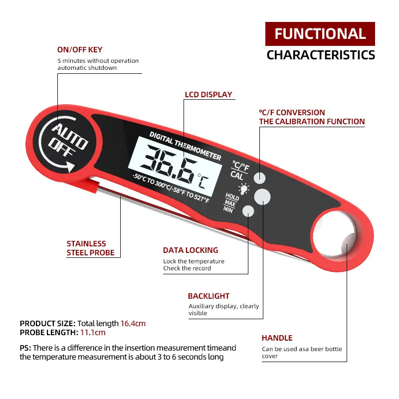 Hot Selling Kitchen Food Bbq Waterproof Instant Read Digital Meat Thermometer