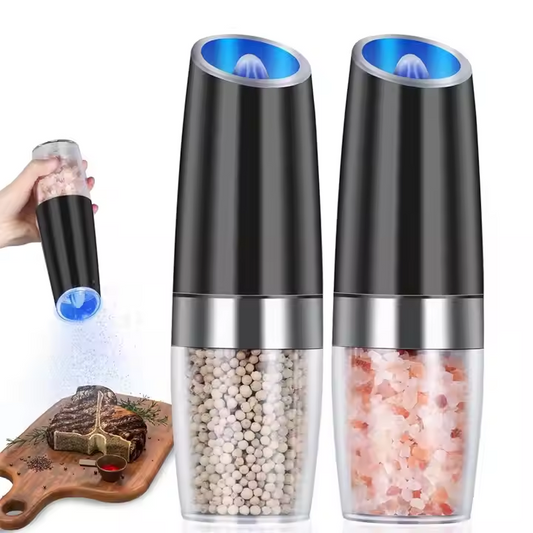 Stainless Steel Automatic Gravity Pepper Shakers One Hand Adjustable Spice Salt Pepper Mill LED Electric Salt and Pepper Grinder